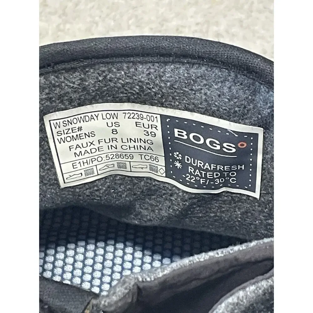 EUC BOGS Snowday Low Waterproof Insulated Winter Snow Boot Black Women’s Size 8